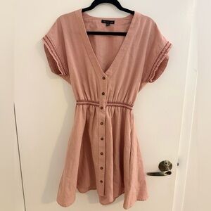 Rusty Rose Blush Button-Front V-Neck Mini Dress